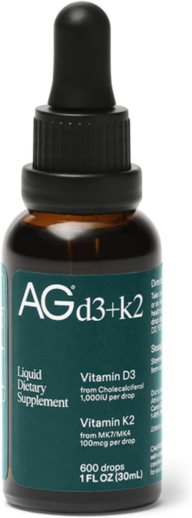 AG1 Vitamin D3 K2 Drops, 1000IU of Vitamin D3 and 100mcg of K2 per Serving, Supports Bone Density and Calcium Absorption (Athletic Greens)