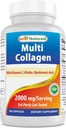 Geriausi Naturals Multi Collagen Pills 2000mg moterims ir vyrams - Hidrolizuotas Collagen Peptides Capsules plaukams Odos ir nagų su tipų I II III V X, Biotinas, Hialurono rūgštis ir vitaminas C