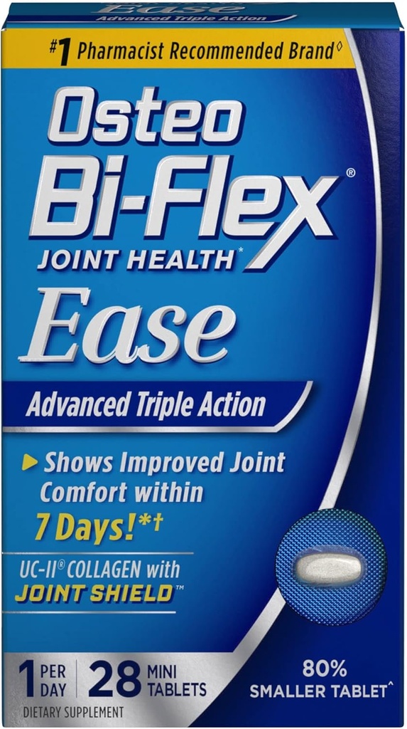 Osteo Bi- Flex Jungtinė sveikata Ease Advanced Triple Action Mini Tabs - 28 ct, pakuotėje yra 3