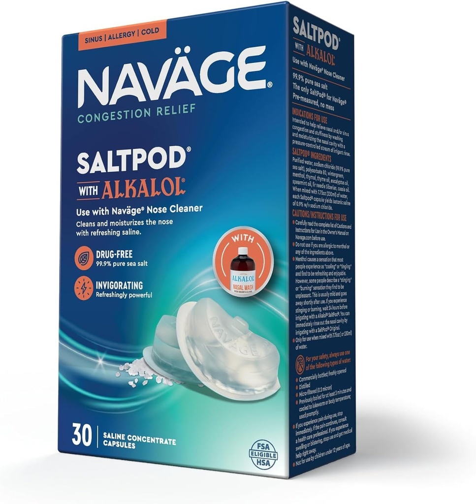 Navage SaltPod w/Alkalol 30 Pack (30 SaltPods) Salt Pod Refills Only - Exclusively Designed Nasal Irrigation System - Sinus Rinse and Alkalol Pods for Fast & Soothing Relief