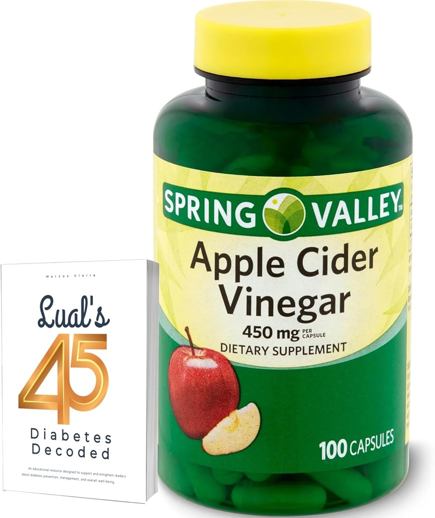 Apple Cider Act 450mg. Pavasarinis Valley Apple Cider Act Capsules 450 mg 100 Count, Non-GMO, Gluten Free Addition Bundle with Luall 's 45 Diabetes Decoded