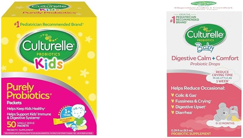 Culturelle vaikams Probiotikai imuninei ir skaitmeninei paramai, 50 Count & Baby Calm & Comfort lašai 0- 12 mėnesių, 0,29 Ounce