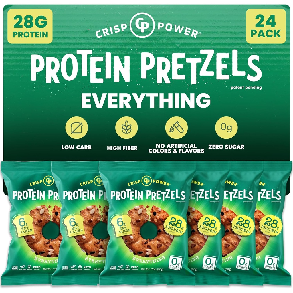 Crip Power Proteinų Riebalai, Viskas, Aukštas baltymų Vegan Keto Snack, 28 G Augalų pagrindu baltymų, Mažas karbas Crunchy Riebalai užkandžiai, Cukraus nemokamai, Nėra sėklų aliejai, 1.75 oz maišai, 24 Pack