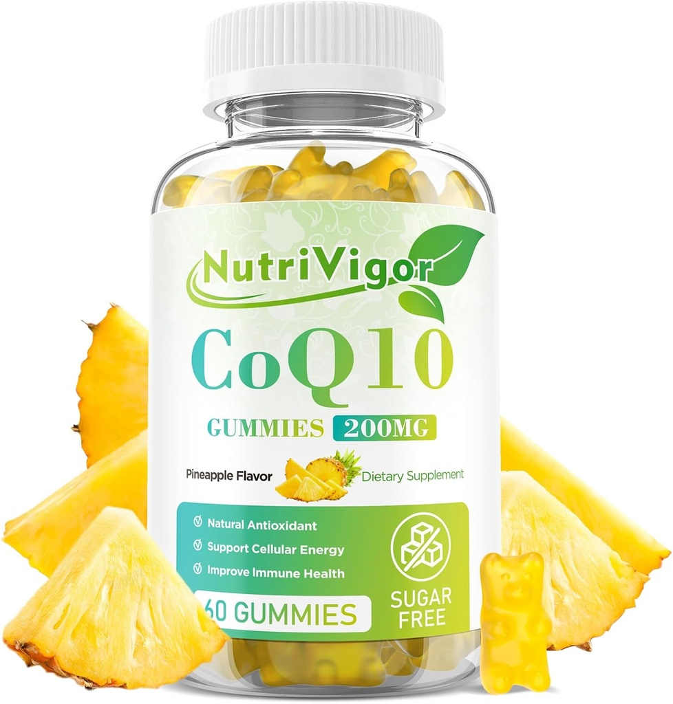 CoQ10 Gummies, Coferment Q10 Addition 200 mg, High Absorption CoQ10 Addition for Cellular Energy and Immune Health, Vegan, Gluten Free, Pineapple Schicor, 60 Count
