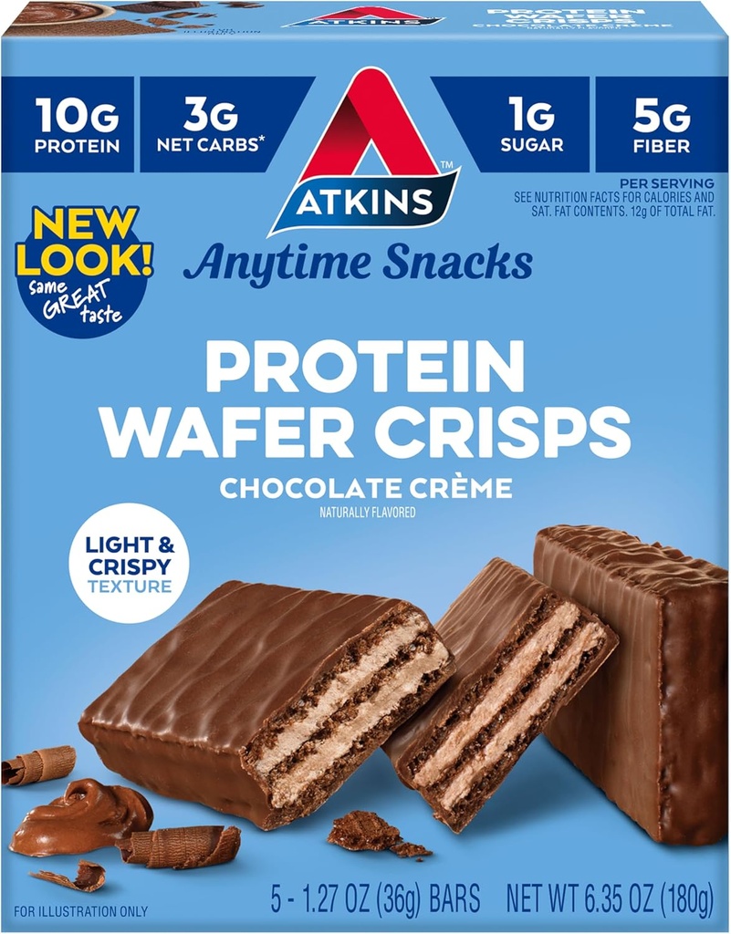 Atkins Šokoladas Crème baltymų vaflių Crisps, baltymų Dessert, 4g Net Carb, 1g Cukrus, High in Fiber, Keto Friendly, 5 Count