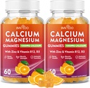 2 Pack Calcium Gummies 1000mg with Vitaminas D3 K2 & B Complex, Kalis, Kalcis Magnio Cinkas Gummies for Bone, Raumenys, Mood and Immunity - Orange Schior 120 Gummies