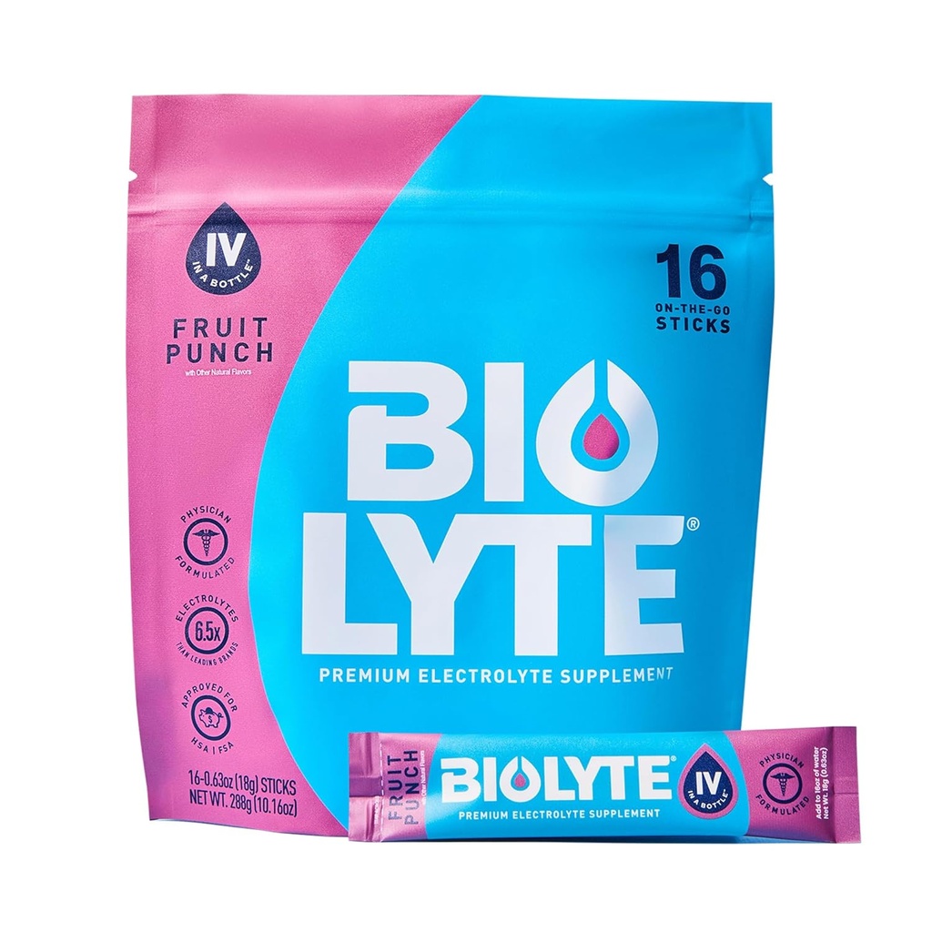 BIOLYTE IV Electrolyte miltelių pakuotės, IV skystų gėrimų mišiniai vandeniui, Doctor- Determined Hydration, HSA & FSA Patvirtinta Dehidratacija Relief, Chemoterapija turi Have moterims, Men- vaisių punch (16 Sticks)
