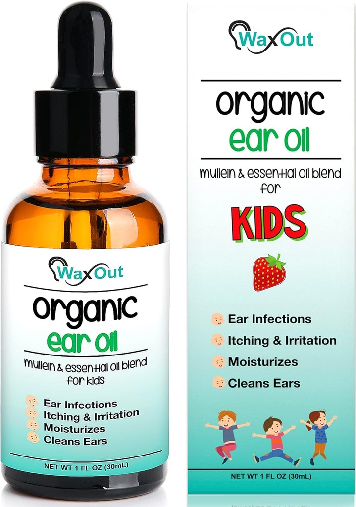 Natural Mullein Ear Wax Removal Oil & Cleaner Drops with Strawberry for Kids | Earwax Softener, Moisturizer & Allergy Soothing | Tinnitus, Itching, Ringing & Clogged Ears