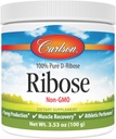 Carlson - Ribose, 100% Pure D- Ribose, Non-GMO, Energijos gamyba, Raumenų regeneravimas ir Atletinė veikla, 3,53 oz (100 g)