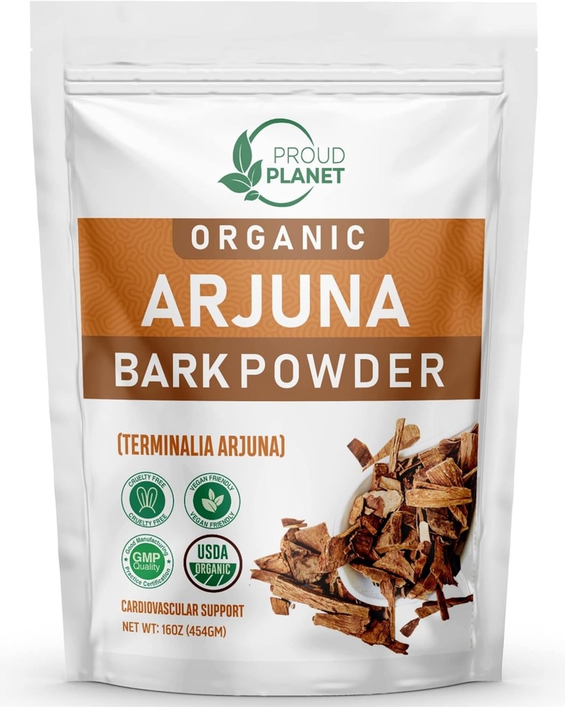 Organic Arjuna Bark Powder ® 124; Terminalia Arjuna ® 124; Ajurvedic Heart Health Powder ® 124; USDA Sertifikuota Proud Planet (16 Ounce)