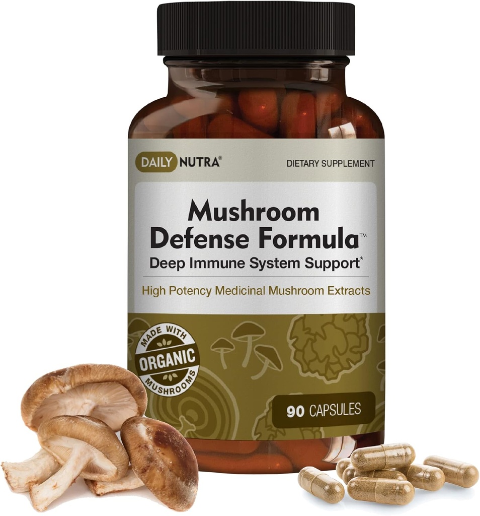 DailyNutra grybai Gynybos formulė - Imunic Support Additive Addition Bendrijoje 124; Organic Mushroom, Hot Water Extened - Reishi, Chaga, Maitake, Shiitake & Turkey Tail (90 kapsulių)