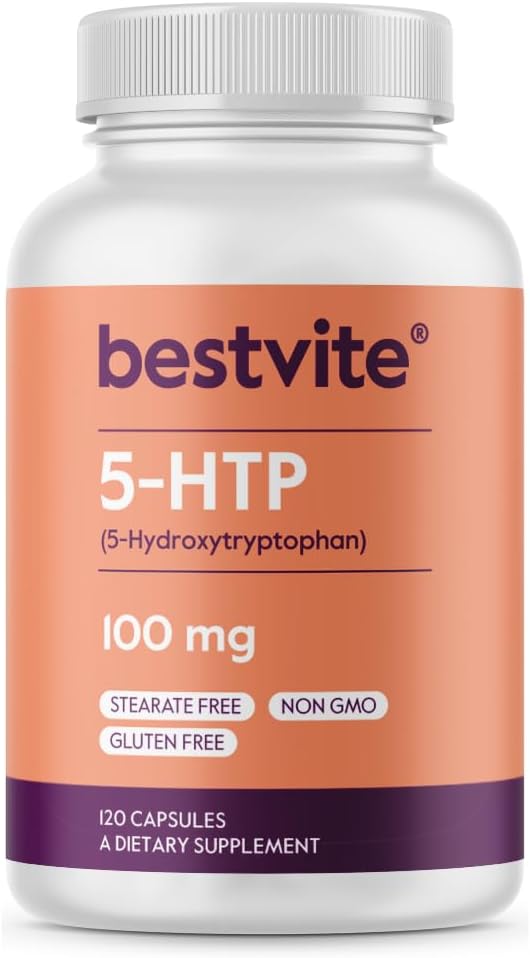 BESTVITE 5- HTP 100mg (120 kapsulių) - No Stearates - No Flow Agents - Non GMO - Gluten Free