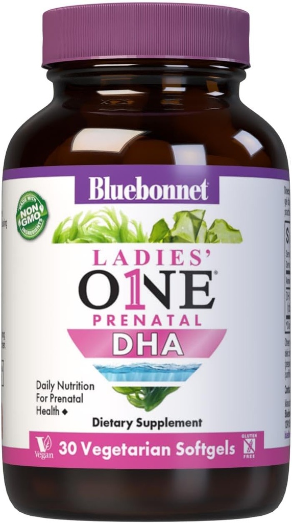 Bluebonnet mitybos ponios 'One Prenatal DHA, Dienos mitybos Prenatal Health *, Non- GMO, Veganas, nemokamai, 30 Vegetarinis Softgels, 30 Paslaugos