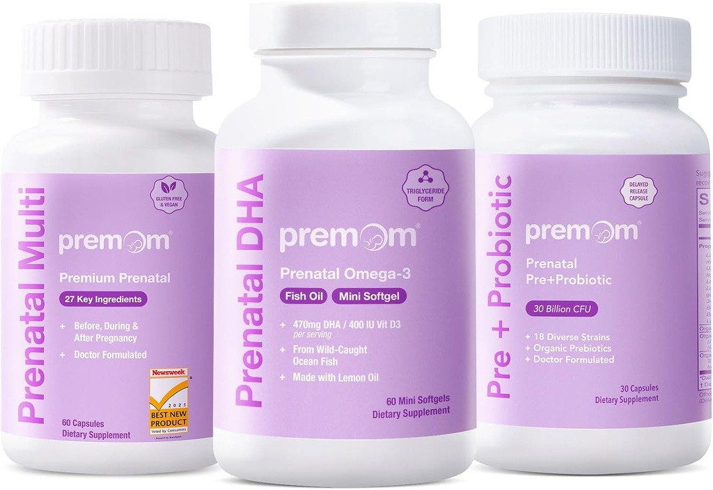 Premom Prenatal Probiotikai + Prenatal DHA žuvų aliejus + Prenatal Formulės Vitaminas
