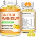 Kalcio magnio cinko gumimai su vitaminu D3 ir K2, didelės absorbcijos magnio glicinato kalio, skirto imuninei ir ramiajai nuodai, Vegan Mango ir Pineapple flavor 120 Gummies