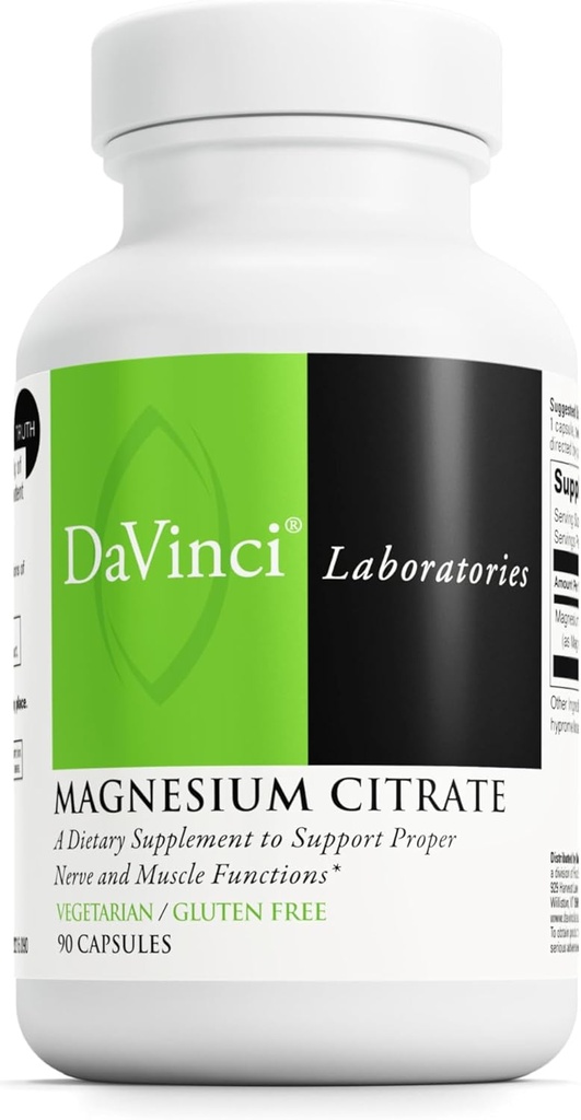 DaVinci Labs magnio citratas - Maistinės papildas remti raumenų sveikatą, Sveiki nervai ir mineralų Absorbcija * - su 140 mg magnio vienam serving - nemokamai - 90 daržovių kapsulės