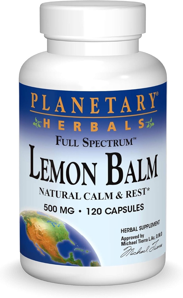 Planetos Herbals Lemon Balm Full Spectrum 500mg, Natural Calm and Free, 120 Capsules