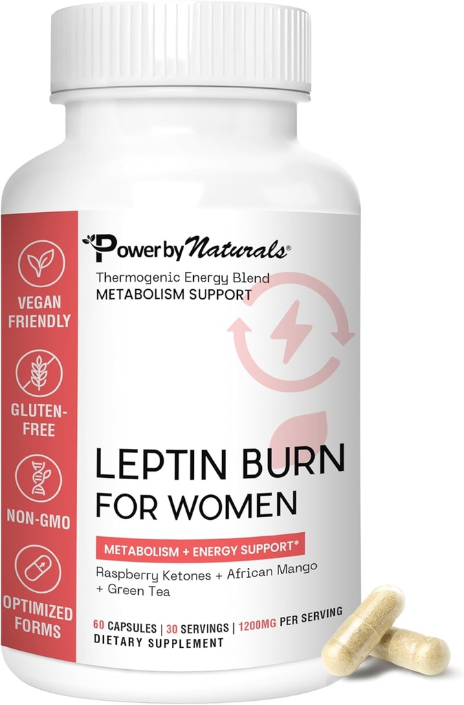 Power by Naturals Leptin papildai Weight Loss moterims - Svorio netekimas papildai Moterys su Afrikos Mango, Žalioji arbata ir Apple Cider Actas - 60 kapsulės