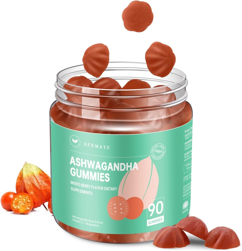 AFXMATE Ashwagandha Gummies for Women Sugar Free, Ashwagandha Addition Gummy with Magnestry Vegan (90 grafų)