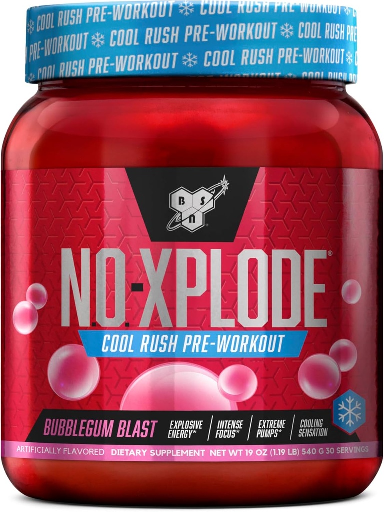 BSN N.O.-XPLODE Cool Rush Pre Workout Milteliai, Iš anksto treniruotės energijos papildas vyrams ir moterims su kreatinu ir beta- Alanine, Naujas skonis: Bubblegum Blast, 30 Servings