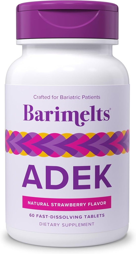 Barimelts ADEK - 60 tirpinimo tabletės (2 mėn. tiekimas) - Nemokami bario vitaminai moterims, įskaitant vitaminą A, vitaminą D, vitaminą E & vitaminą K, natūralų braškių skonį