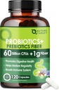Probiotikai moterims ir vyrams Digestic Health su Prebiotic Fiber - Fiber Addition with 60 Billion Probiotic for Regularity & Gut Cleanse - Parama kartais vidurių užkietėjimas - 120 Veggie Capsules