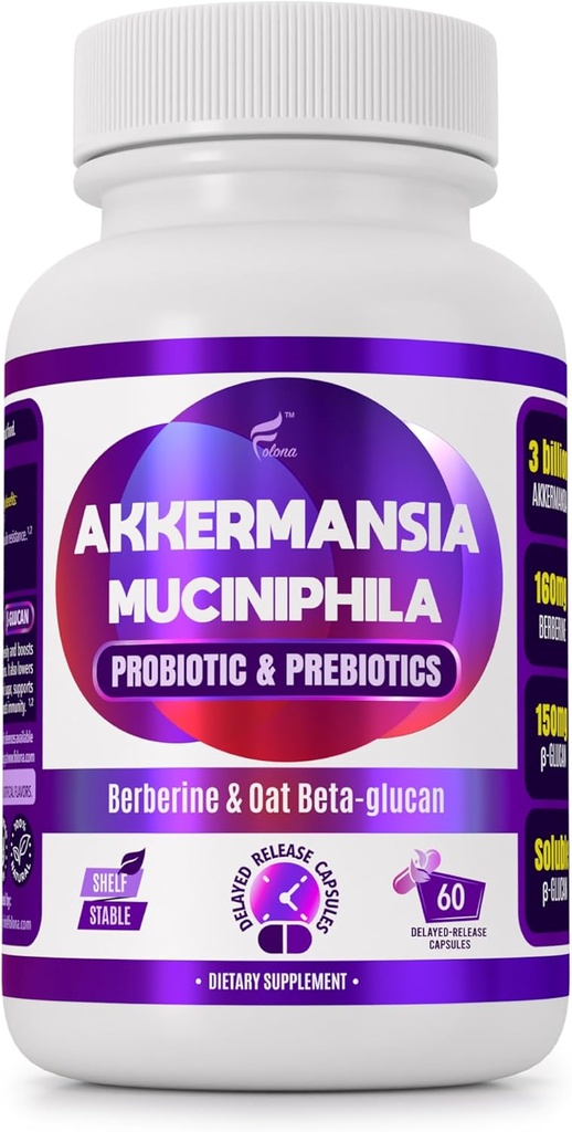 Pavėluotas spaudai Akkermansia GLP-1 Probiotikas su Berberine ir tirpių Beta-Glucan Prebiotic Fiber; 3 Milijardo AFU, 60 kapsulių (2 mėnesių tiekimo) už Gut Health Support