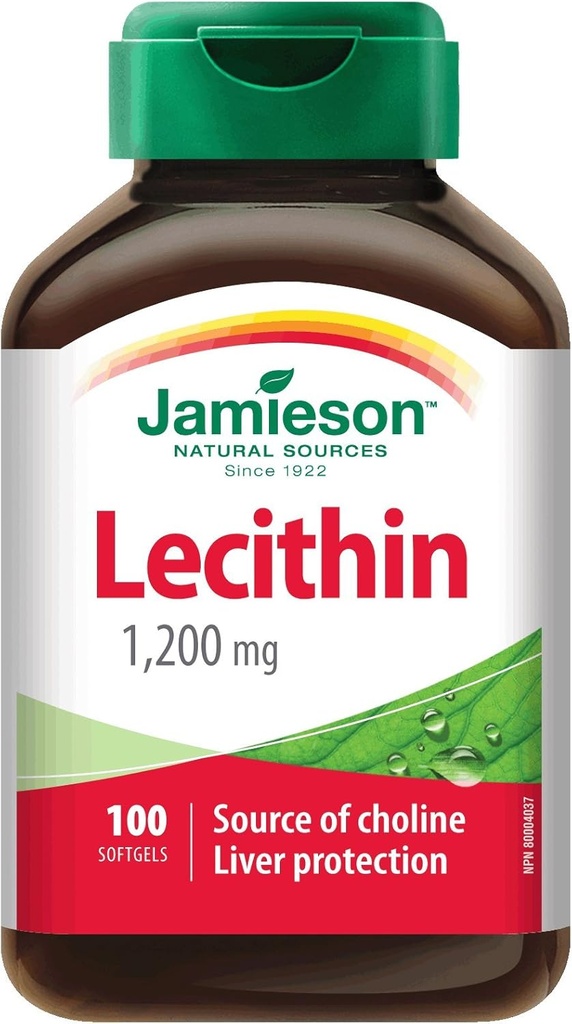 Jamieson Lecitin 1200 mg, 100 Softgels - Cholino kepenų apsaugos šaltinis