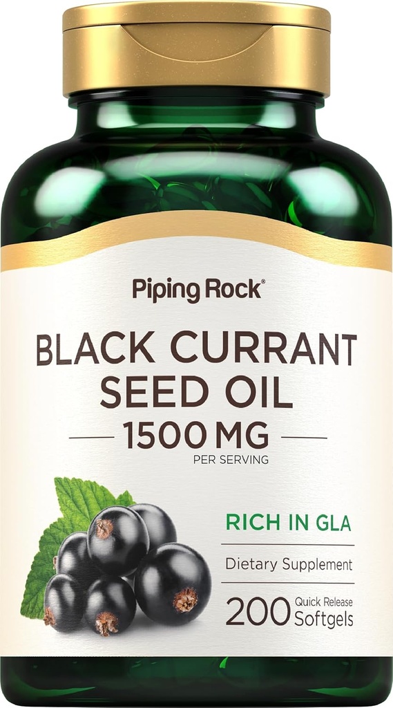 Pipecing Rock Black Currant Seed Oil Softgel Capsules ® 124; 1500mg Ş124; 200 grafas ® 124; Gama Linoleno rūgštis (GLA) ® 124; Non- GMO, Gluten Free Addition