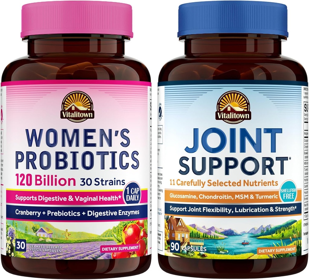 Vitalitown Women’s Probiotic & Joint Support Bundle (Pack of 2) | Women’s Probiotics 120 Billion (Item 1) & Joint Support (Item 2) | Shelf Stable | Joint & Women’s Health | Menopause