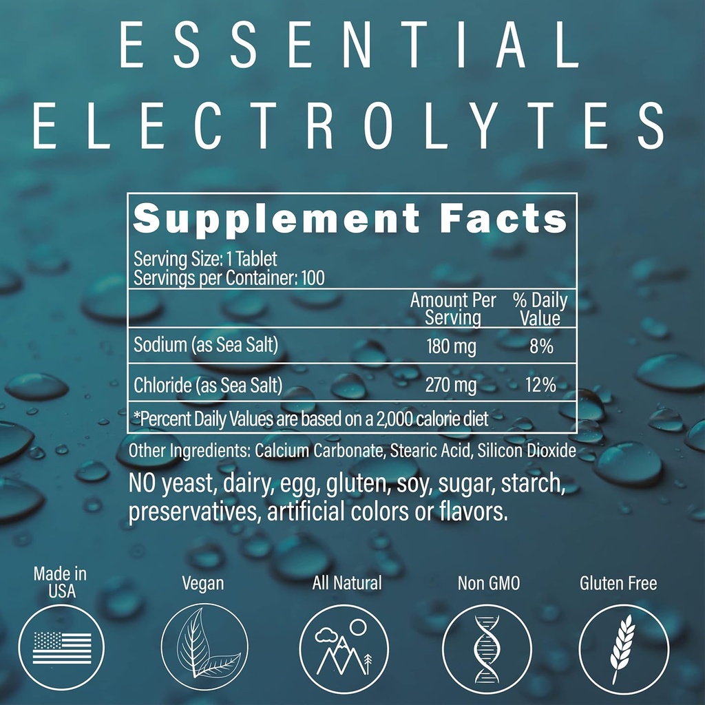 Peter 's Choice Sea Druska Natrio chloridas 450mg, 100 tablečių, Electrolyte Support & Balance, Athletic Post Workout Rehydration & Recovery. Karštas oras Pagalba. Užkirsti kelią dehidratacija ir rampos. Pagaminta JAV