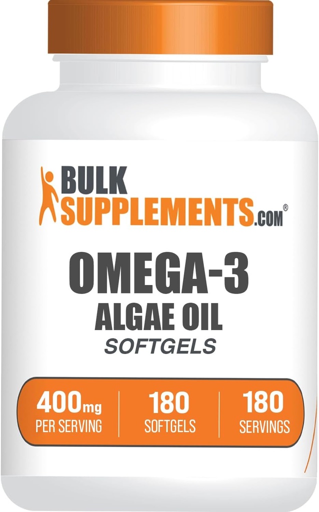 BulkSupplemen.com Omega-3 Softgels - iš Algal Oil, Algae Oil Omega 3 Addition - Gluten Free, 1 Softgel per Serving, 180 Count (Pack of 1)