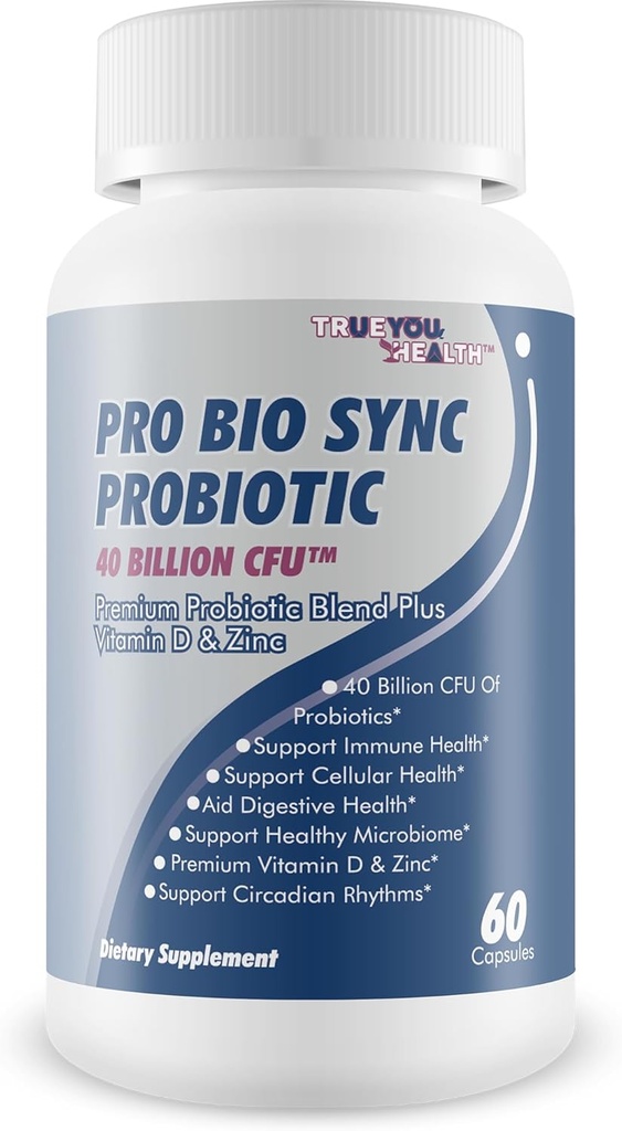 Pro Bio Sync Probiotic 40 Billion KSV - Premium Probiotinis papildas su imunine parama - Pagalba Gut Microbiome - Keli privalumai sveikatai - Parama Digestion, Cellular Health, Circadian Rhythm