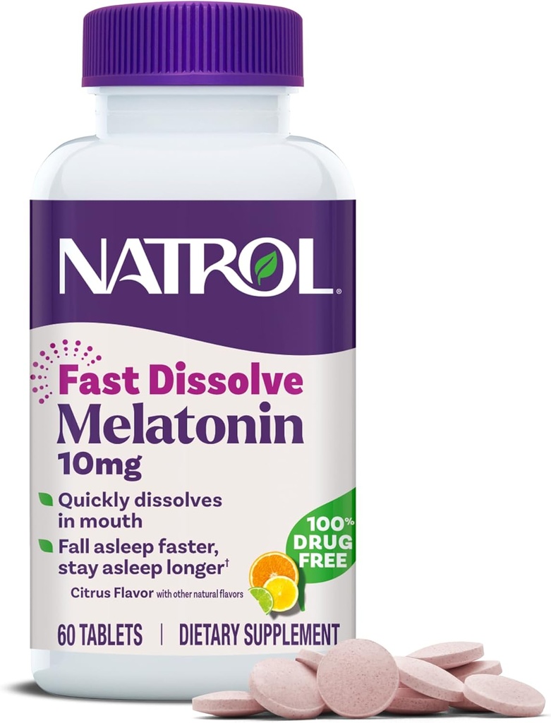 Natrol Fast Dissolve Melatonin 10 mg, Melatonin Supplements for Restful Sleep, Sleep Support for Adults, 60 Citrus-Flavored Tablets, Up to a 60 Day Supply