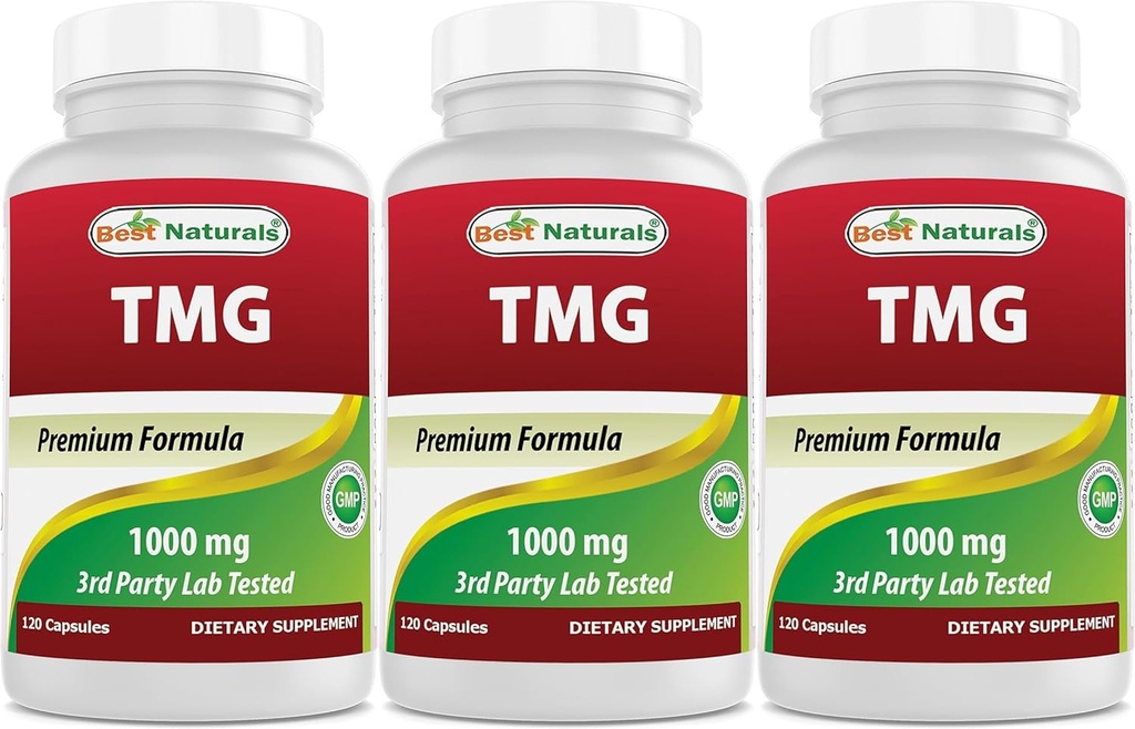 Geriausi natūralūs TMG trimetilglicinas (betaine Bevandenis) 1000 mg - 120 kapsulių - sveiki homocisteino lygiai ir metilo palaikymas (120 skaičius (3 vienetų pakuotė))