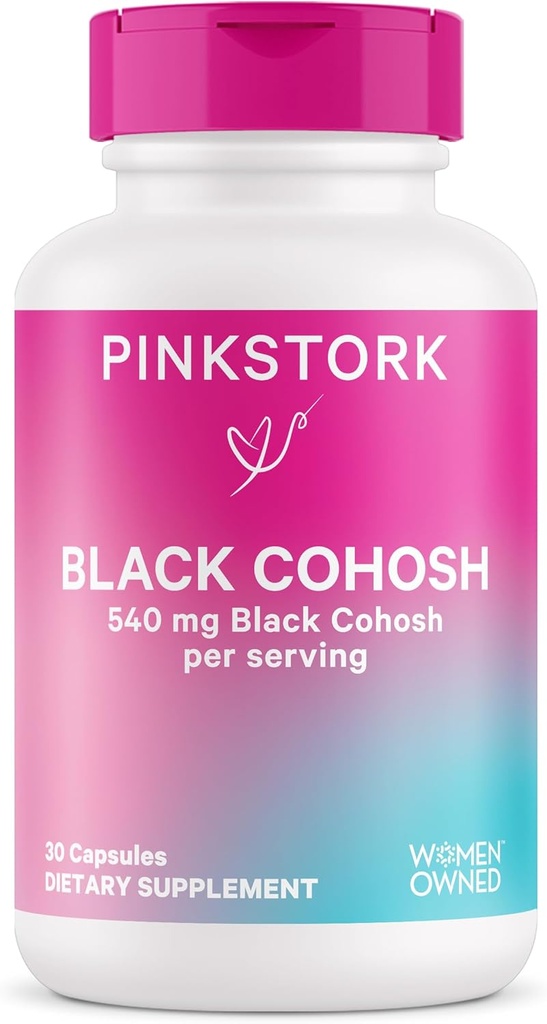 Pink Stork Black Cohosh papildai moterims - 540 mg Pure Black Cohosh Perimenopauzei, menopauzei Palaikymui - 30 kapsulių