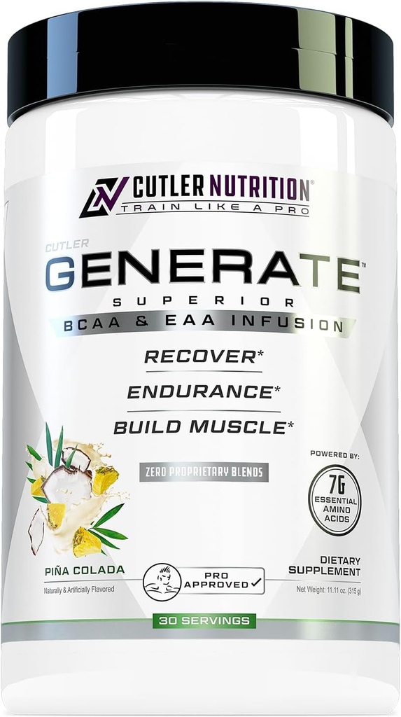 Cutler Nutrition Generate EAA ir BCAA milteliai: Best Branched Chain Amino Amino Acids Additional Additional, 5g BCAA, 2g EAAs for Lean Music Massage