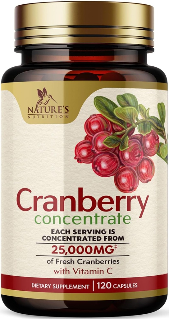 Cranberry pylimai priedas 25,000mg - Šviežių spanguolių ekvivalentas su vitaminu C & E - Šlapimo Tract Health Support, Cukraus nemokamai Formulė, Vaisių miltelių ekstraktas - Ne GMO, buteliuose JAV - 120 kapsulės