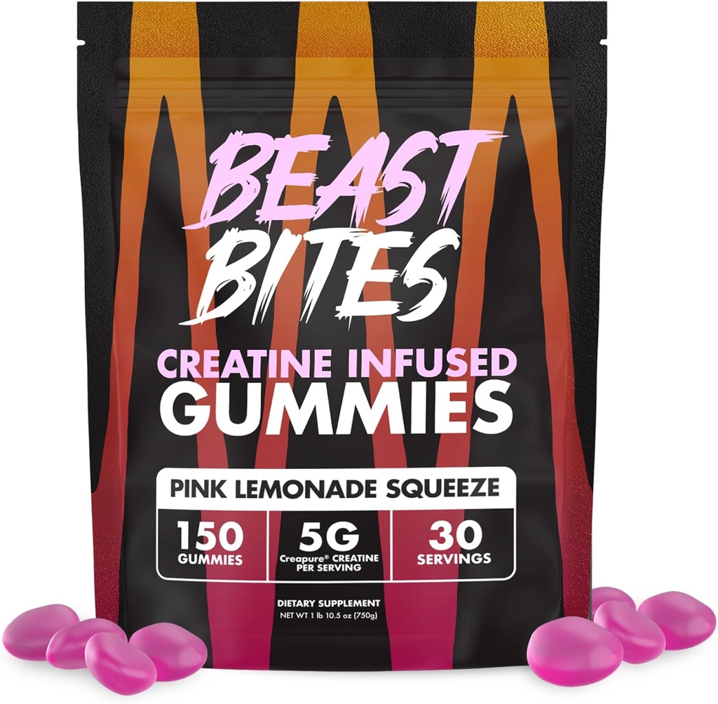 BEAST BITES - Kreatino invazijos guminės - 5g Creapure kreatino monohidratas per aptarnavimą - NSF Sertifikuotas sportui - 30 Paslaugos