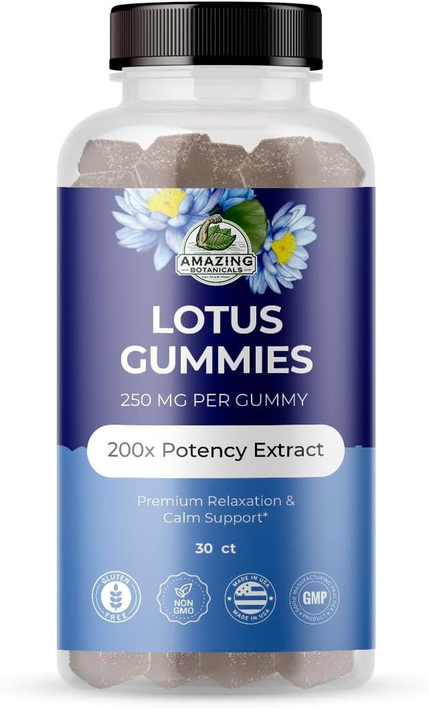 Nuostabi Botanikos Blueberry Lotus Gėlių Gėlės - Premium Relaxation & Calm Support - Vegan, Non- GMO, Nemokamas žolelių papildas, 250MG - Berry Flavor (30 Count)