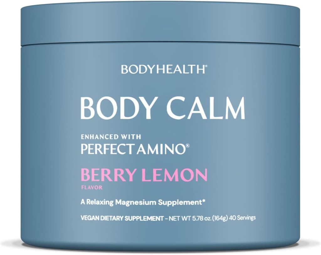 BodyHealth Body Calm Sustiprinta su Topertamino, High Absorption magnio papildas vyrams ir moterims, magnio milteliai miego, Berry Lemon (40 Paslaugos)