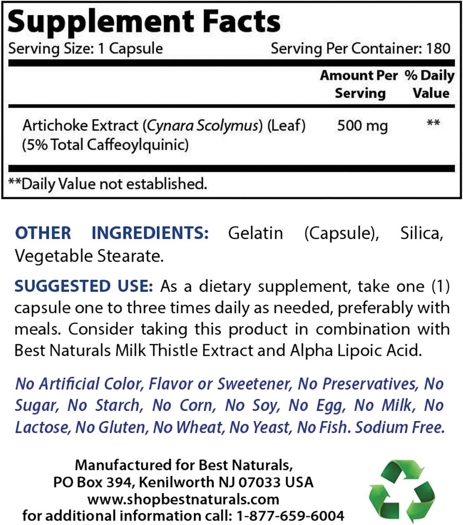 Best Naturals Artichoke Extract 10000 mg Lygiagretus & Milk Thistle Extract 1000mg