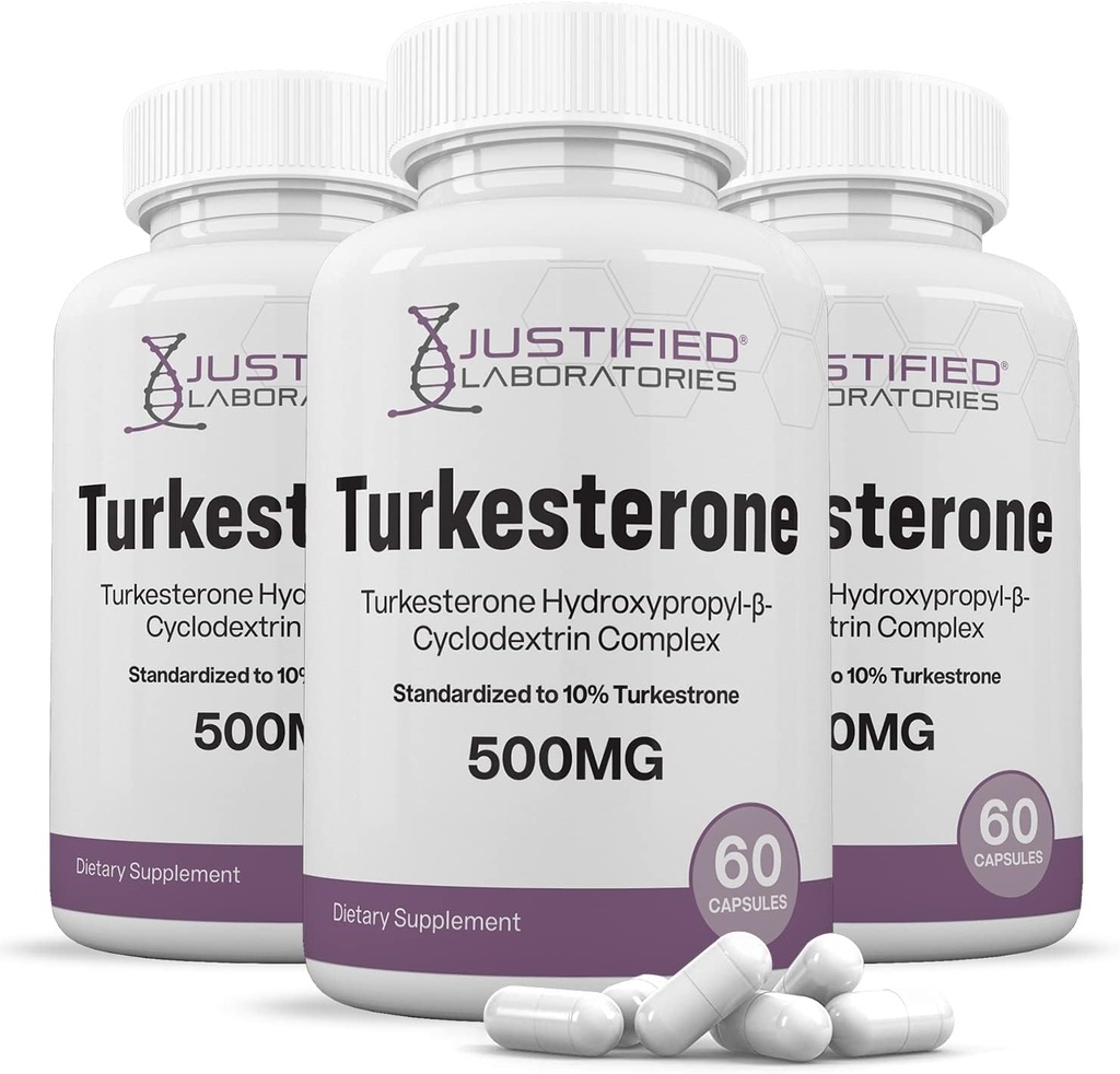 Justified Laboratories (3 Pack Turkesterone 500mg 10% Standardized Naturally Increase Stamina Endurance Strength 180 Capsules