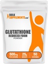 BulkSupplementcom Glutatione Sumažinti milteliai - Glutatione papildas, Sumažinti Glutatione milteliai - Glutatione 500mg, Gluten Free, 500mg / Serving, 25g (0,88 oz) (pakuotė po 1)