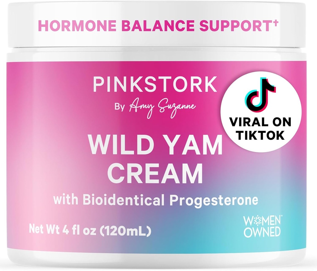 Pink Stork Wild Yam Cream - Natūralus hormono balansas moterims - PMS, vaisingumas, periopropauzė, menopauzė - Biologiškai identiškas kremas - nekvepiantis, 4 oz