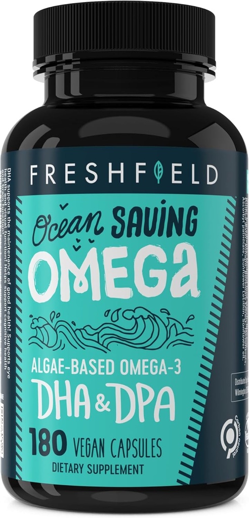 Ocean Saving Omega, Algae Omega 3, DHA priedas, 6 mėnesių tiekimas, aukščiausi DHA lygiai vienoje kapsulėje (440 mg), w / DPA