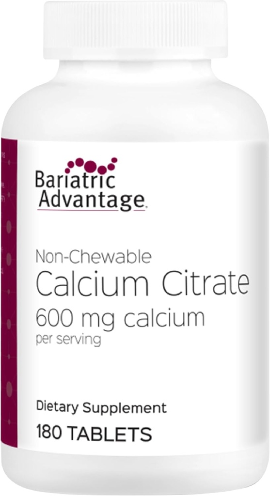 Biriatic Advantage non Chewable Calcitrate - Bariatric Surgery pacientams - 600 mg Calcium / Servant vitaminu D3 - Mineraliniai papildai - 180 tablečių