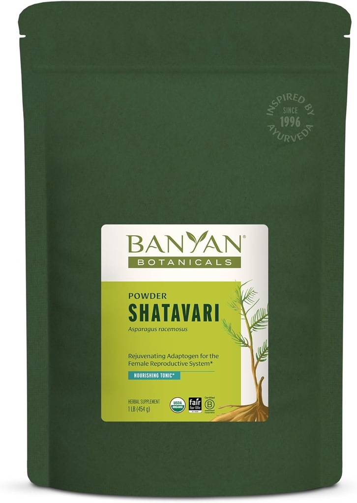 Banyan Botanicals Shatavari milteliai - Organinis Asparagus Racemosus Šaknys milteliai - Atjauninantis Adaptogen Tonikas, kuris palaiko sveiką reprodukcinę sistemą * - 1 LB. - Ne GMO natūraliai Sourced Vegan