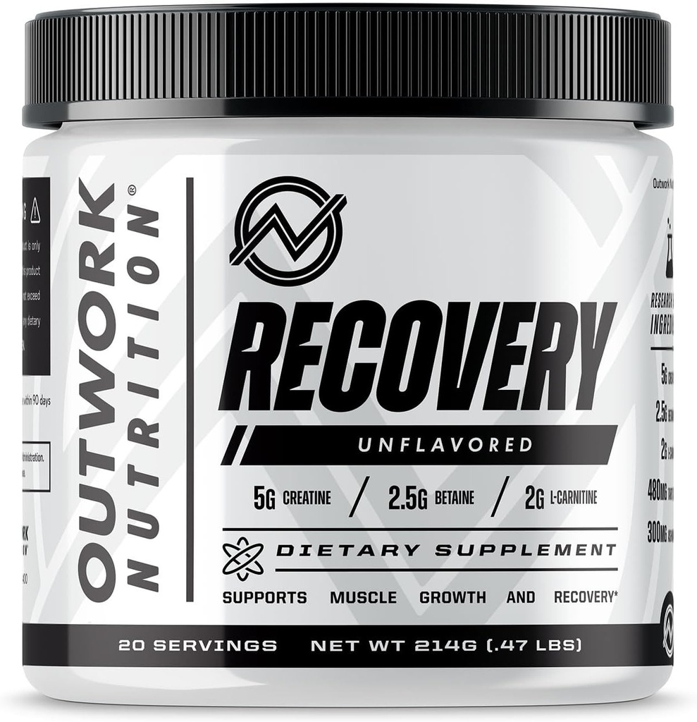 Outwork Nutrition Post Workout Recovery Mill - Kreatino monohidratas, KSM- 66 Ashwagandha & Tart Cherry - Speeds Recovers, Eazes Soreness - Kreatino milteliai vyrams ir moterims, unflavored, 240 Gr