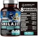 Grynas Himalayan Shilajit moterims ir vyrams [50% Fulvic Acid] Better Than Resin su Ashwagandha, Ginseng, Turmeric, Gingko Biloba, Stinging Nettle, Cordyceps remti energijos ir imunitetas, 60Caps